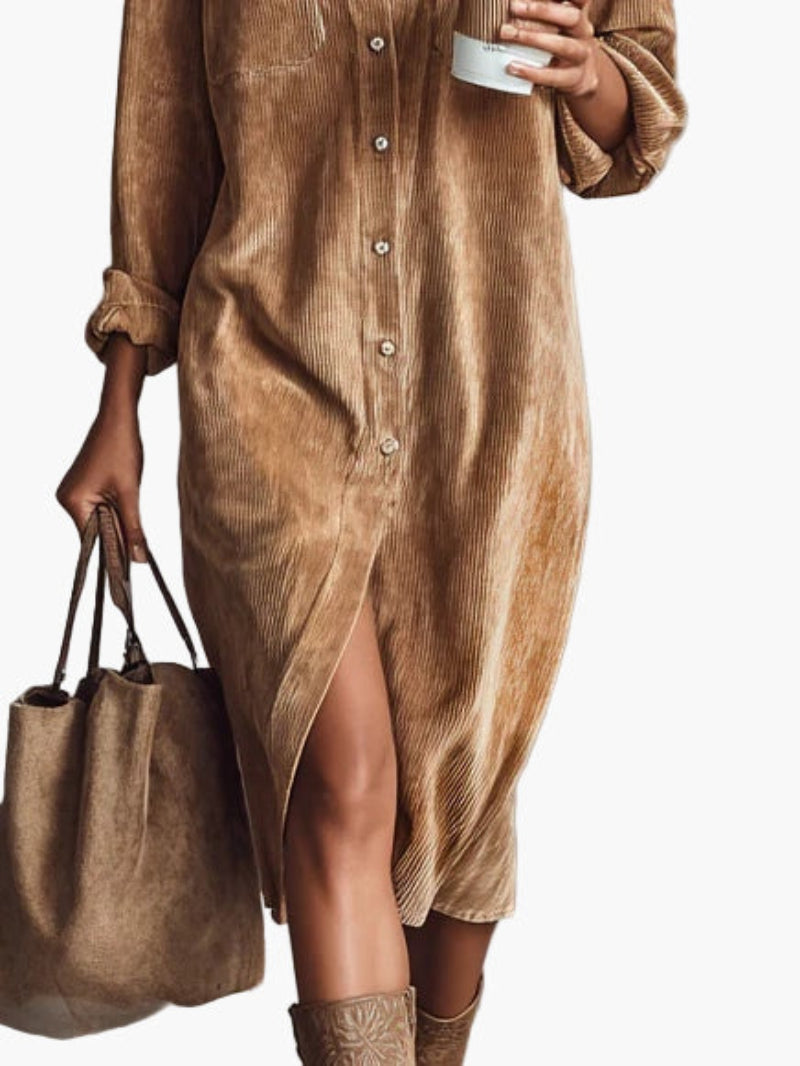 Damen Hemdblusenkleid Midi Freizeit Stilvoll Stadt & Alltag