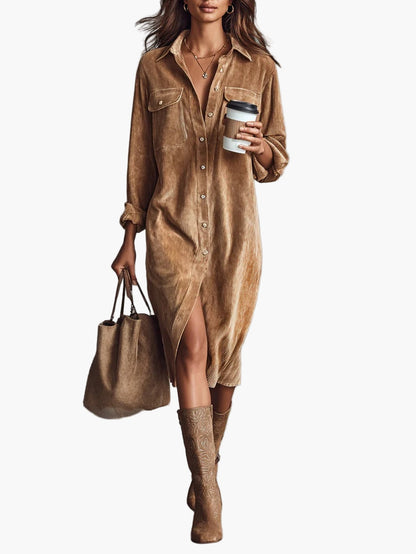 Damen Hemdblusenkleid Midi Freizeit Stilvoll Stadt & Alltag