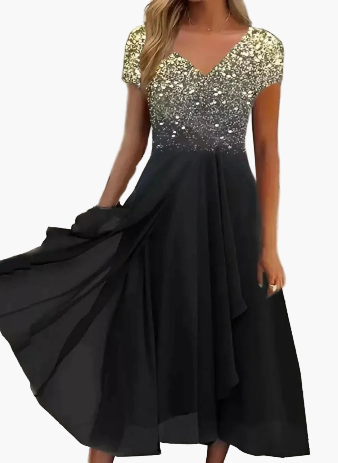 Vestido de noche elegante para mujer, línea A de chiffon, festivo con parte superior floral para ocasiones especiales