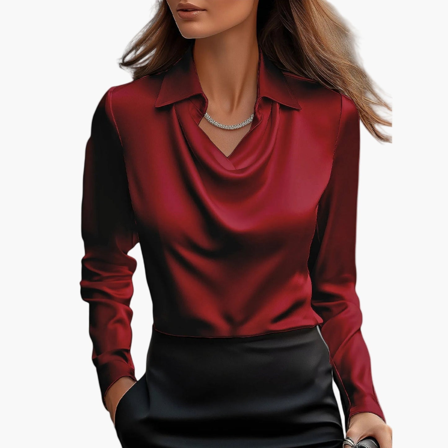Blouse business femme à col cascade – Élégante blouse à manches longues pour bureau et occasions festives