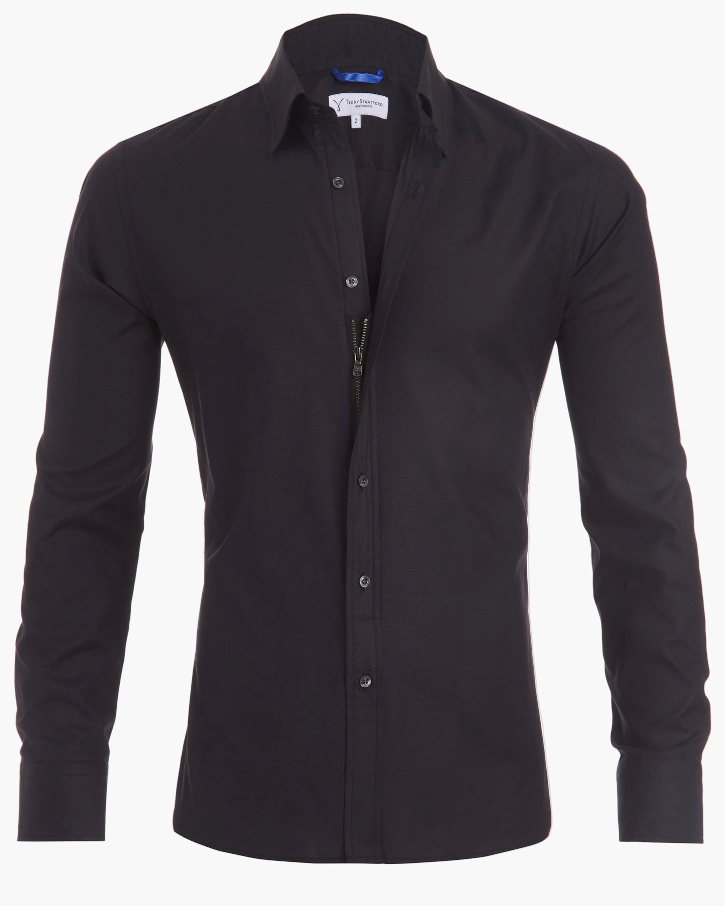 Herre zip-fit skjorte modern slim – Skjult lynlås til business & fritid