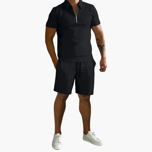 Heren Set Polohemd met Rits en Shorts – Modern Vrijetijdsoutfit voor Zomer & Dagelijks