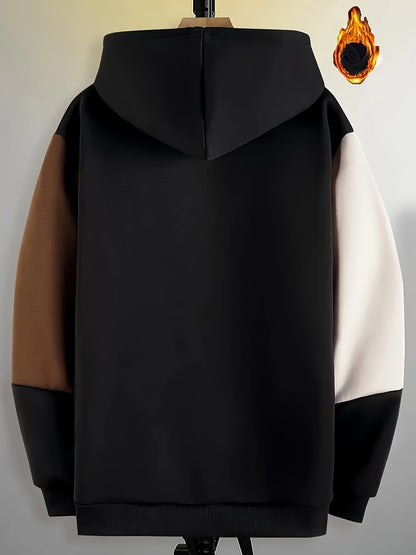 Herren Hoodie Color-Block Schwarz Weiß Braun mit Kapuze