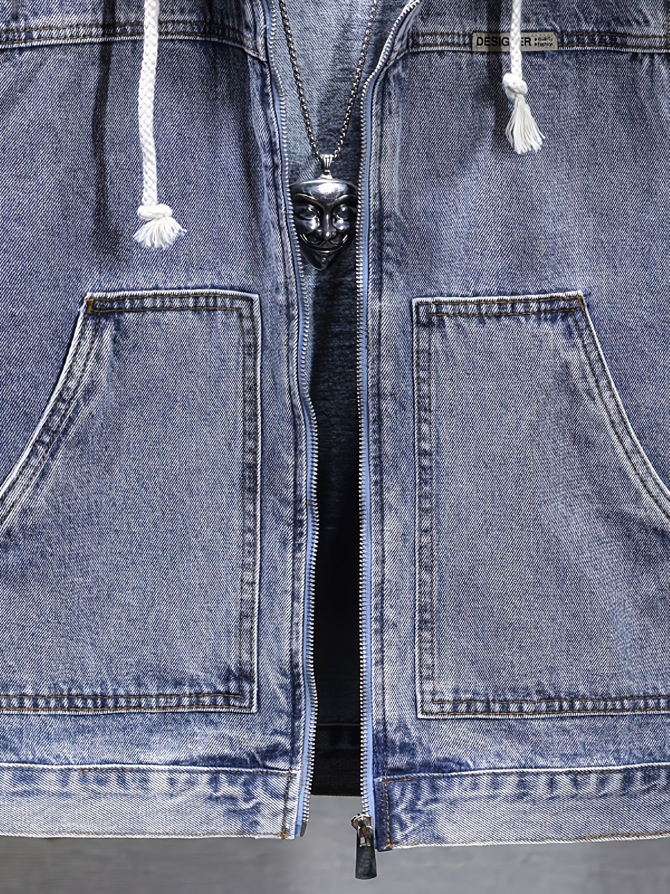 Chaqueta vaquera de hombre sin mangas con capucha, cremallera y efecto desgastado