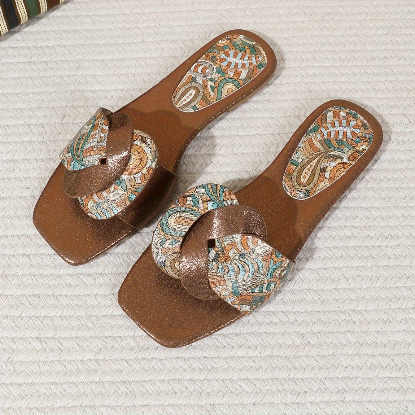 Sandali donna con motivo paisley e design moderno a punta quadrata – Stile elegante per l'estate e il tempo libero