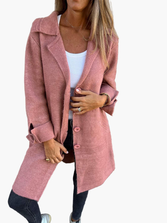 Dam Lång casual kappa med uppvikta ärmar – Stilfull övergångslook för vardag & evenemang