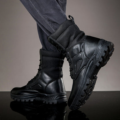 Botines robustos de cordones para hombre, altos, con suela perfilada, en negro
