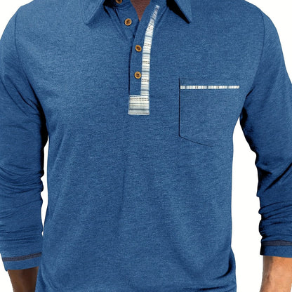 Herren Langarm Poloshirt mit Knopfleiste und Brusttasche