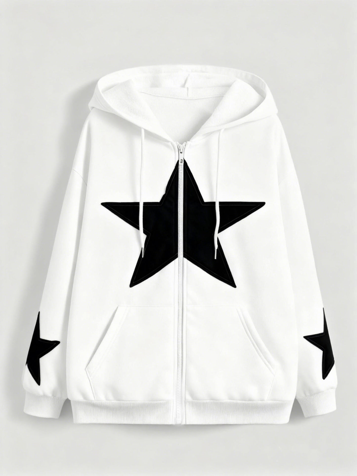 Kapuzenjacke mit Reißverschluss und Sternapplikationen – Lässiger Unisex Hoodie