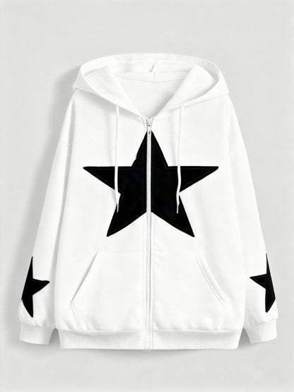 Kapuzenjacke mit Reißverschluss und Sternapplikationen – Lässiger Unisex Hoodie