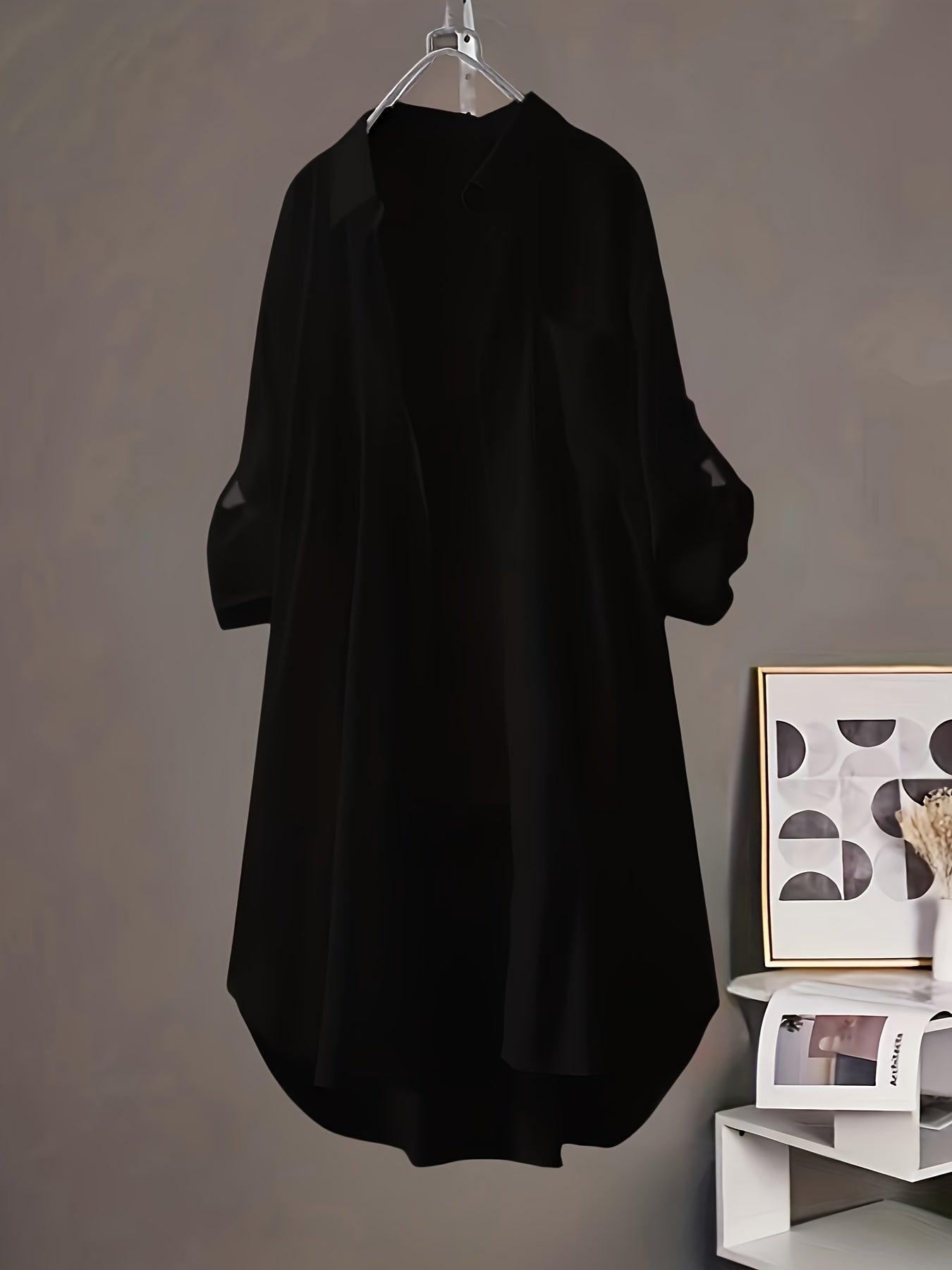 Dame langærmet skjortekjole med knaplukning – afslappet oversize-stil til forår og sommer