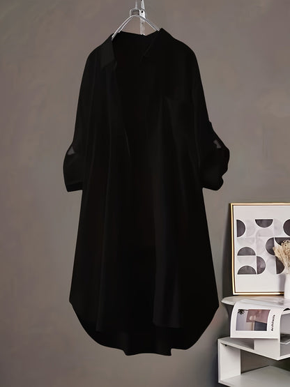 Dame langærmet skjortekjole med knaplukning – afslappet oversize-stil til forår og sommer