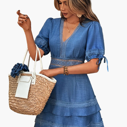 Damen Kleid Elegant mit Spitze und V-Ausschnitt – Perfekt für Frühling und Herbst, Freizeit & Alltag