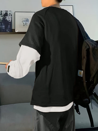 Camiseta unisex de manga larga con efecto de capas, negra y blanca