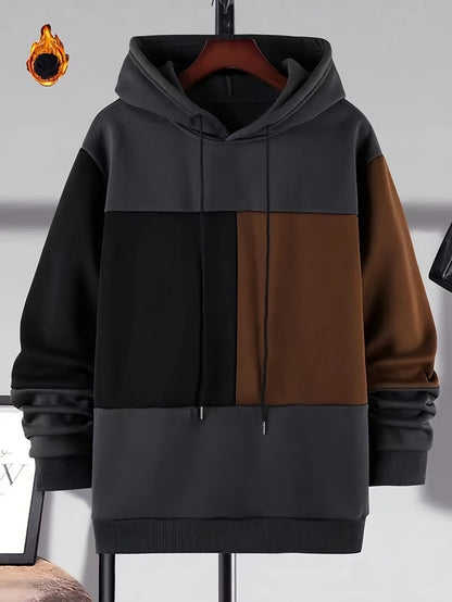 Herren Hoodie Color-Block Schwarz Weiß Braun mit Kapuze