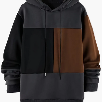Herren Hoodie Color-Block Schwarz Weiß Braun mit Kapuze