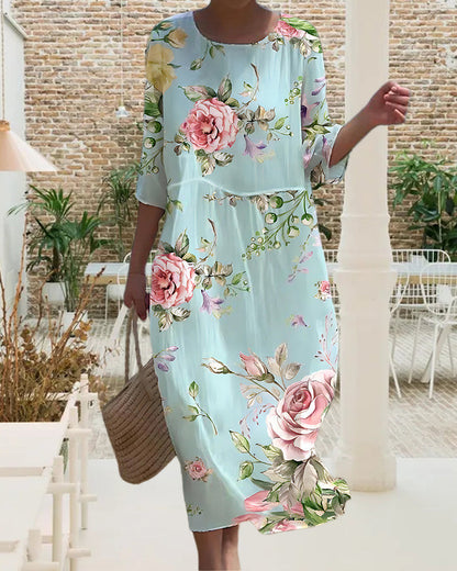 Damen Sommerkleid mit Blumenprint – Elegantes Freizeitkleid im Boho-Stil für Alltag und Urlaub