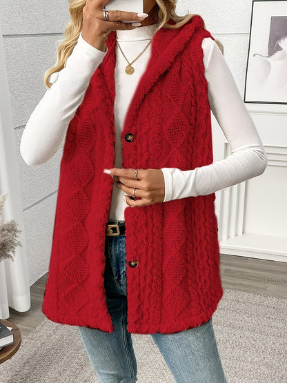 Gilet en maille élégant pour femme avec capuche et boutons – Parfait pour les loisirs et le quotidien