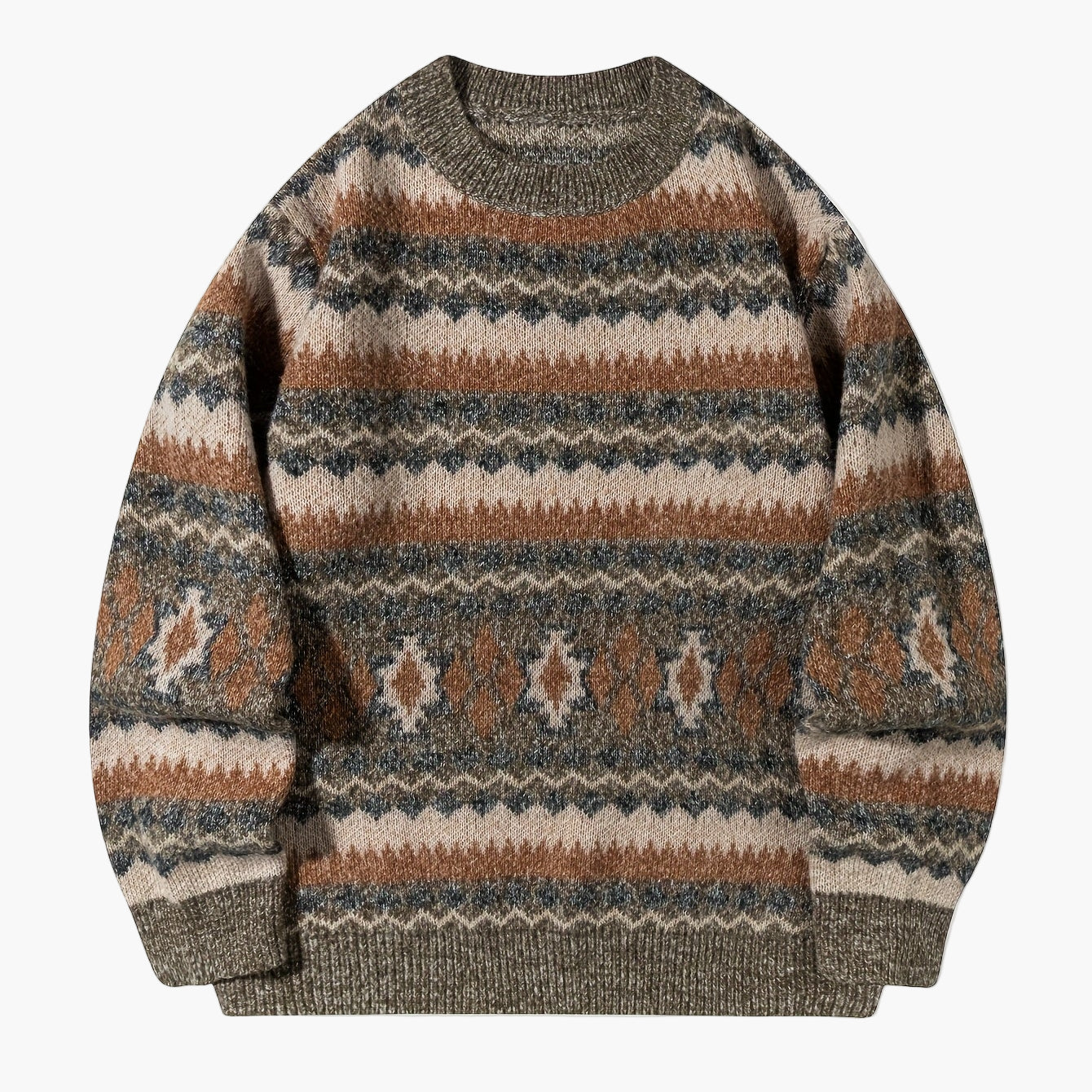Herren Norwegerpullover mit Retro-Muster für Herbst und Winter – Lockerer Strickpulli, ideal für Freizeit