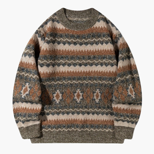 Jerséi noruego para hombre con patrón retro para otoño e invierno – Jerséi de punto holgado, ideal para tiempo libre