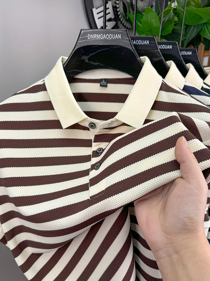 Męska koszulka polo z klasycznym wzorem w paski – krótki rękaw, elegancki styl casualowy