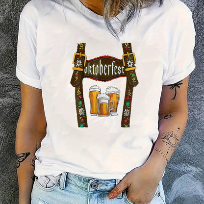 Dames Oktoberfest T-Shirt met Bierprint – Los Festivalshirt voor Volksfeesten & Feesten