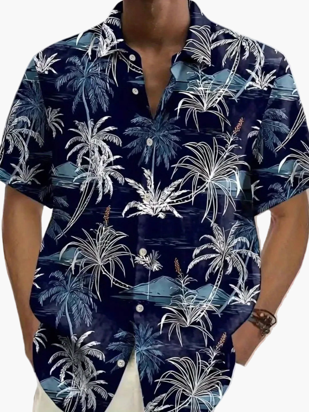 Camicia uomo a maniche corte con stampa tropicale di palme – Camicia estiva perfetta per vacanze e spiaggia