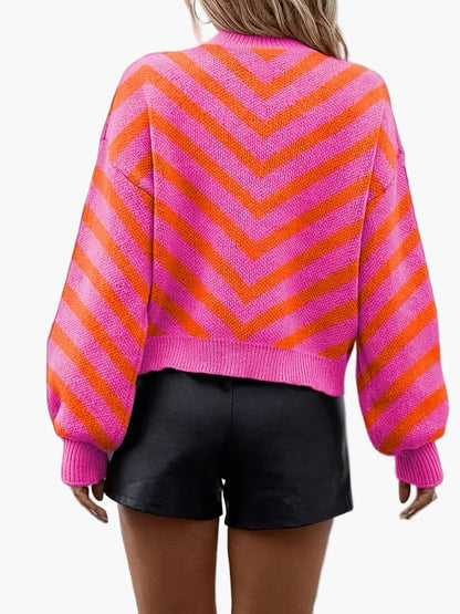 Damen Strickpullover mit Zickzack-Muster für Herbst und Winter – Eleganter Freizeit-Sweater