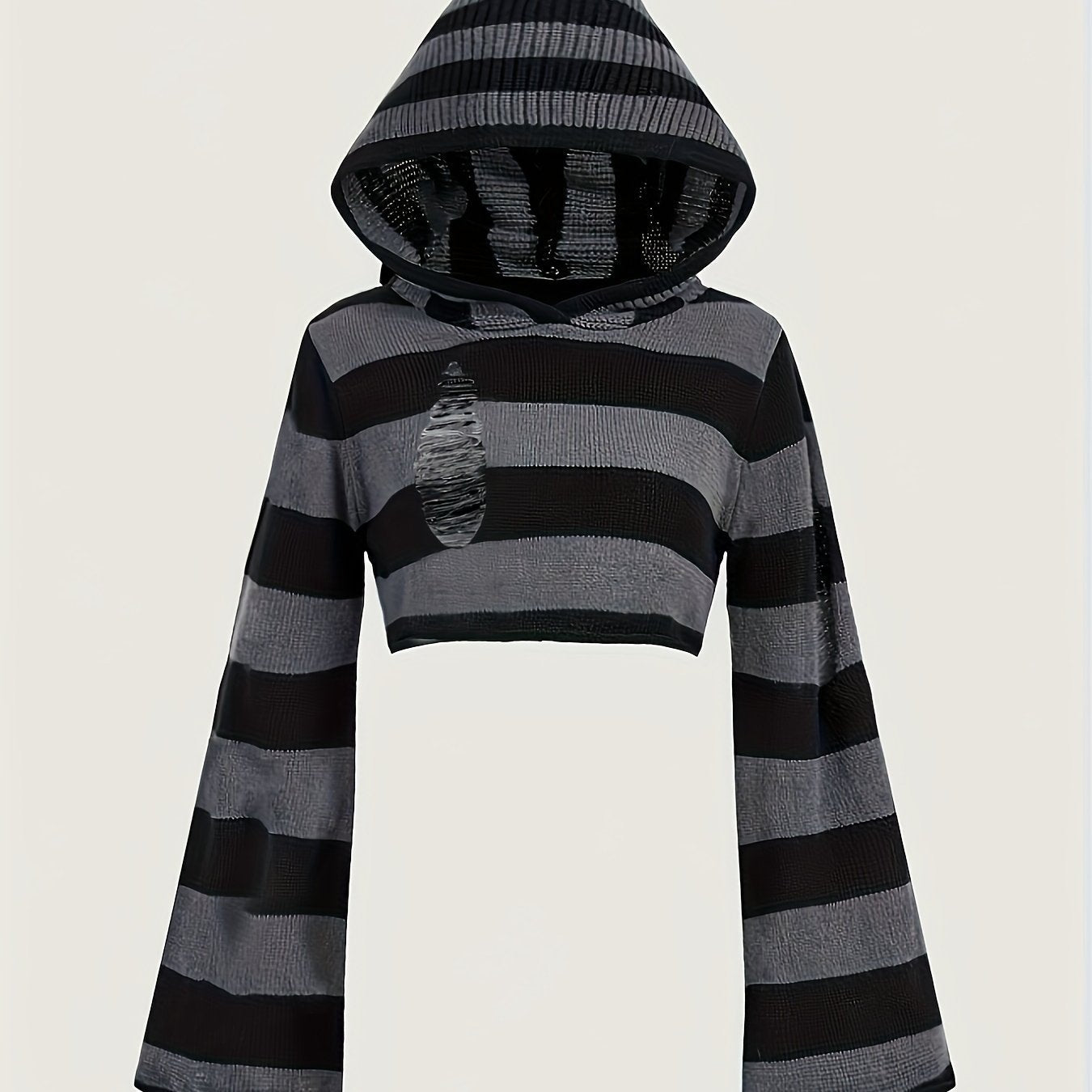 Kurzer Kapuzenpullover mit Streifen und langen Ärmeln
