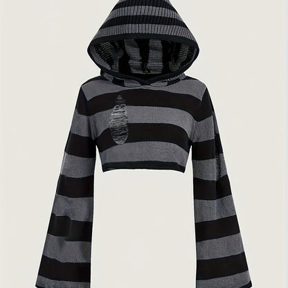 Kurzer Kapuzenpullover mit Streifen und langen Ärmeln