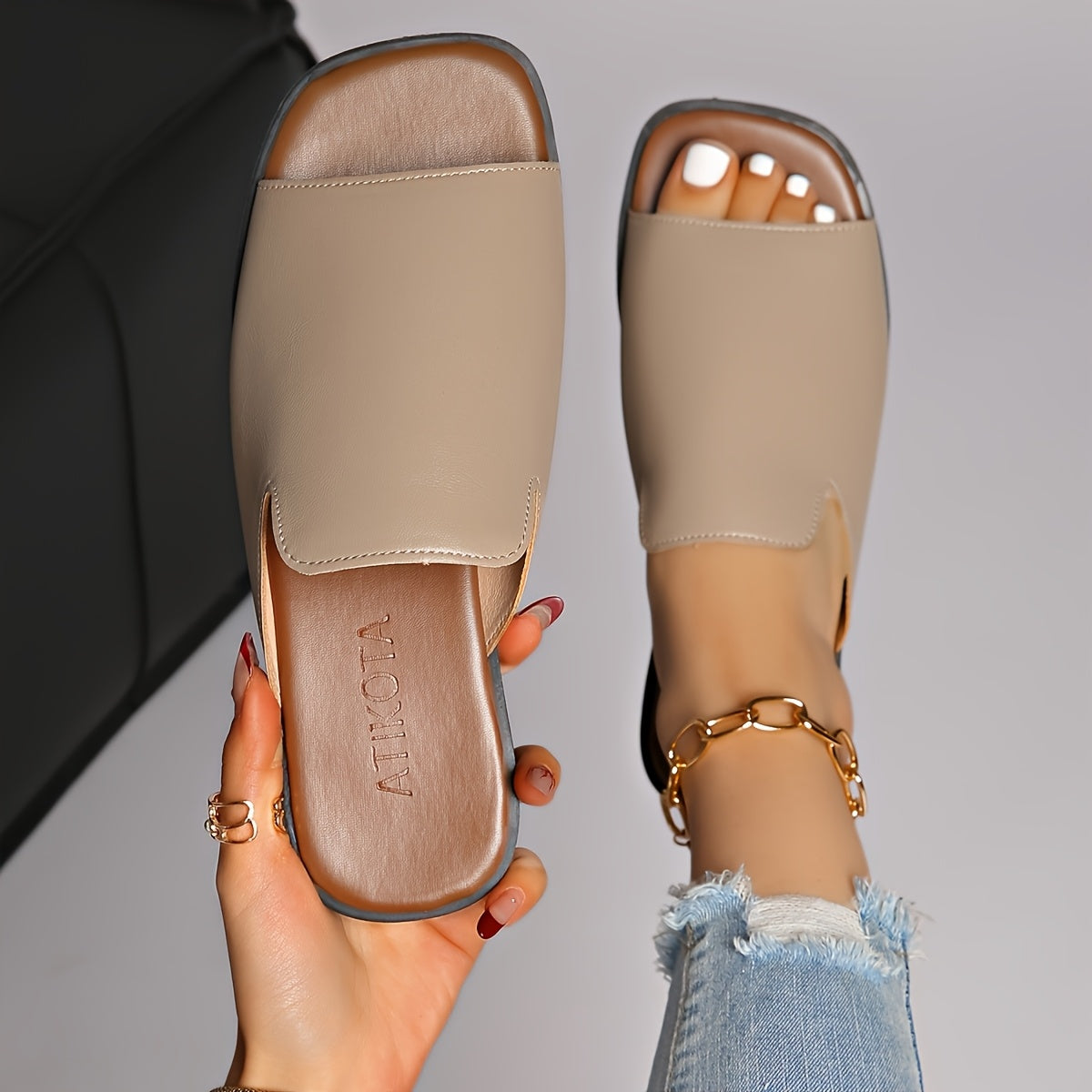 Damen Slip-On Sandalen mit eckiger Spitze – Moderner Sommerschuh für Alltag und Freizeit