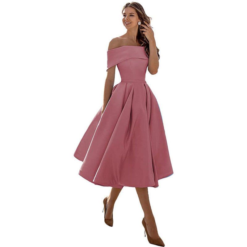 Michelle – Casual strapless satijnen feestjurk