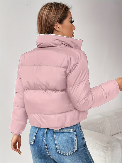 Chaqueta acolchada corta de mujer con forro de borreguito negra
