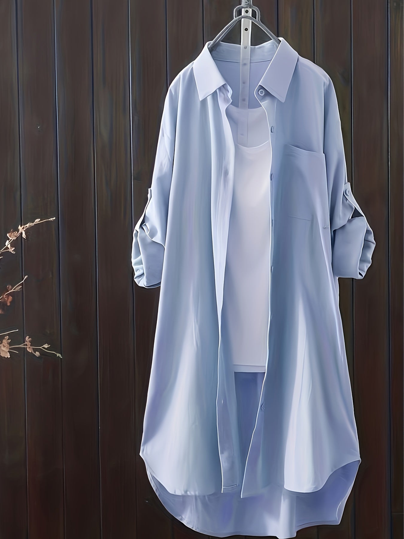 Dame langærmet skjortekjole med knaplukning – afslappet oversize-stil til forår og sommer