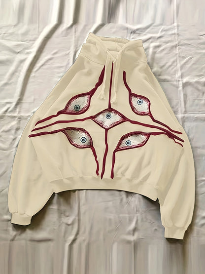 Felpa con cappuccio, taglio oversize e motivo occhi, grigio scuro