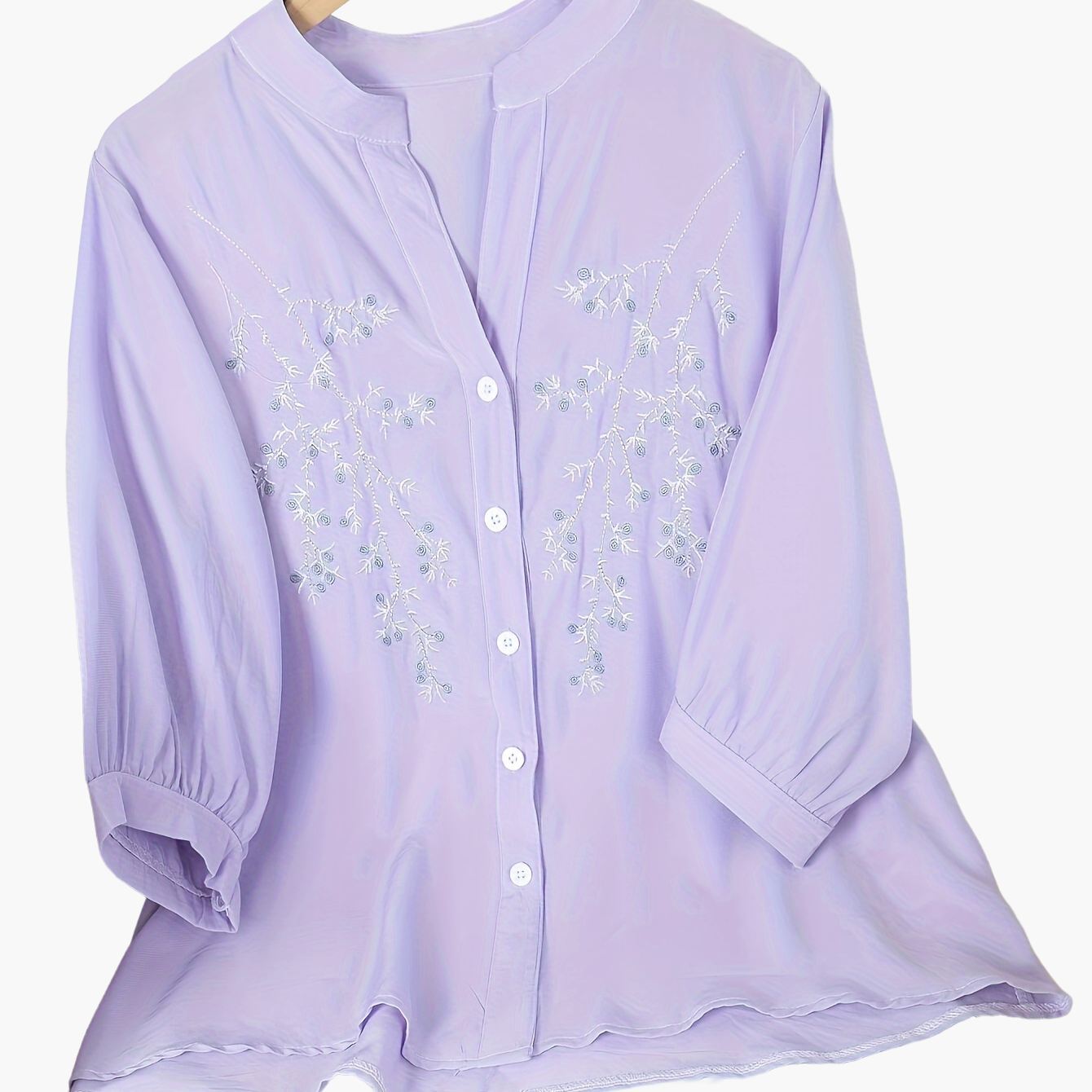 Blusa elegante da donna con ricamo e collo alla coreana – Camicia estiva casual