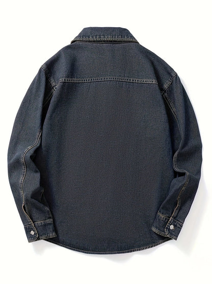 Denimoverhemd voor heren, overhemd van denim met lange mouwen en borstzakken, geschikt als tussenjas