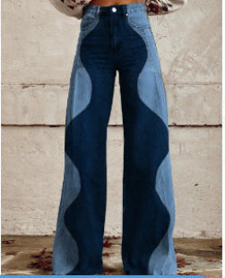 Jean large bohème pour femmes avec design artistique graphique et style vintage, idéal pour le streetwear et les festivals