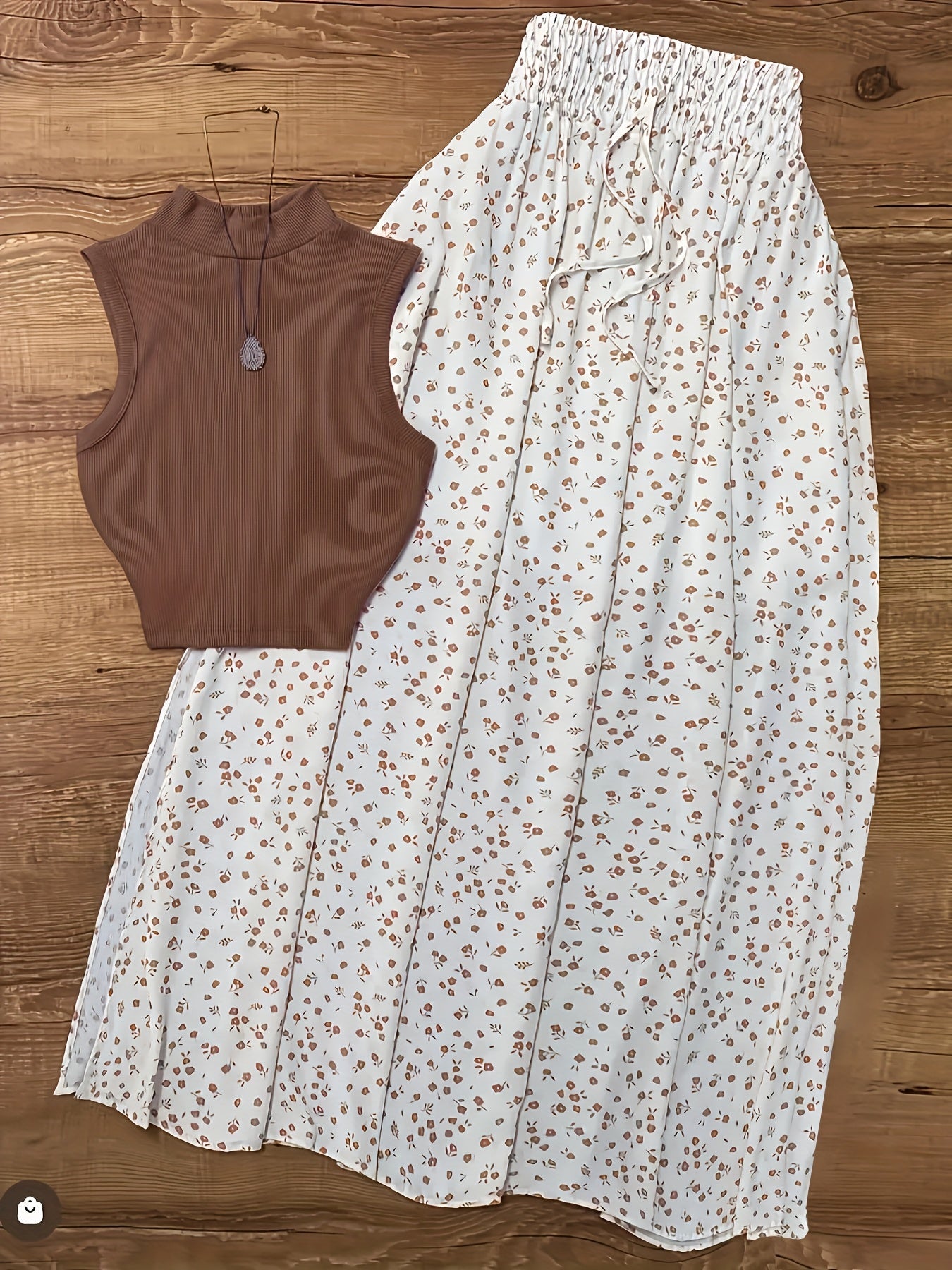 Top corto elegante senza maniche da donna con collo alto e gonna a fiori – Perfetto per primavera ed estate