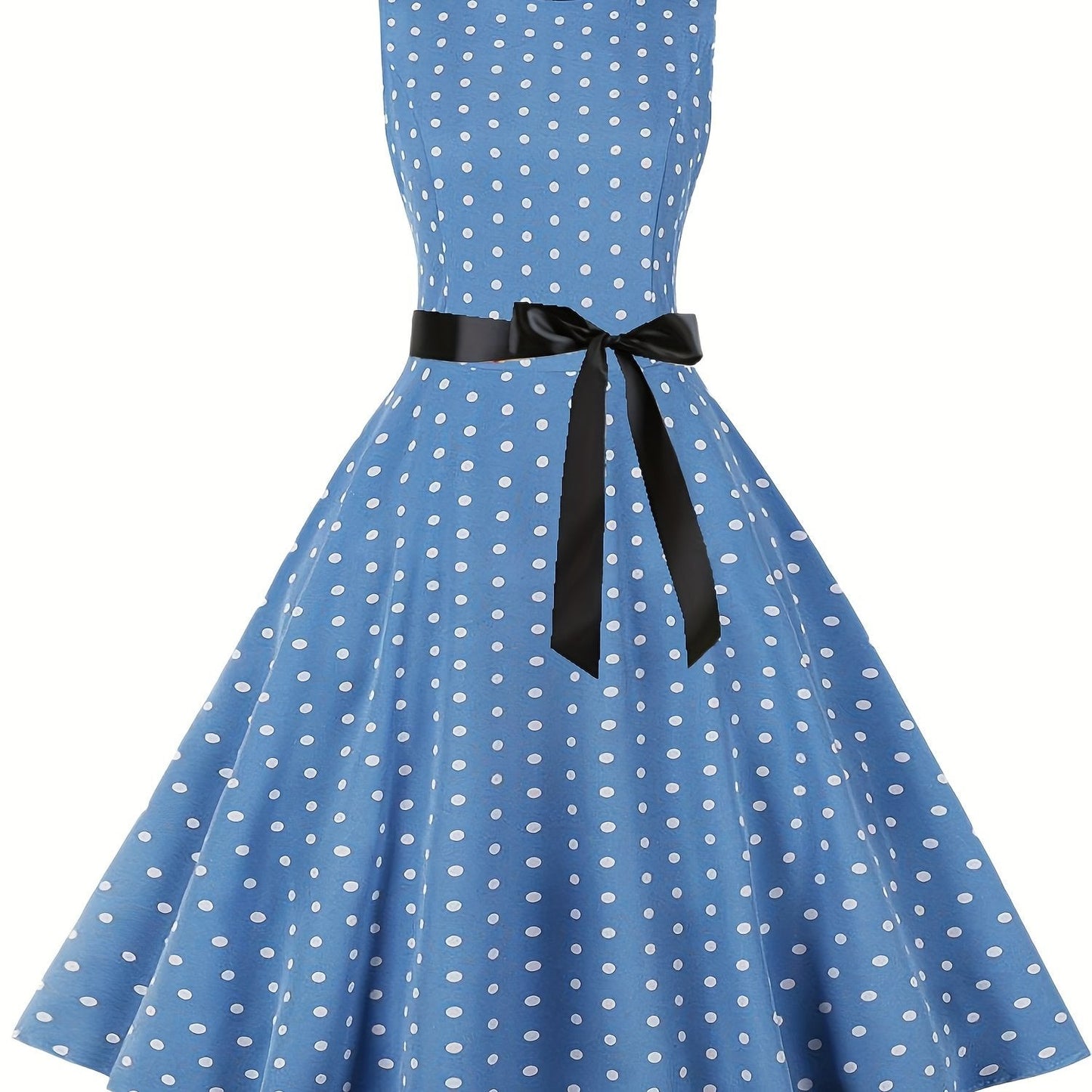 Damen Vintage Polka Dot Fit & Flare Partykleid mit Gürtel, ärmellos, Retro Sommerkleid