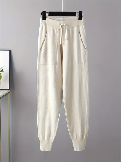 Set da donna in maglia con pullover con scollo a V e pantaloni da jogging