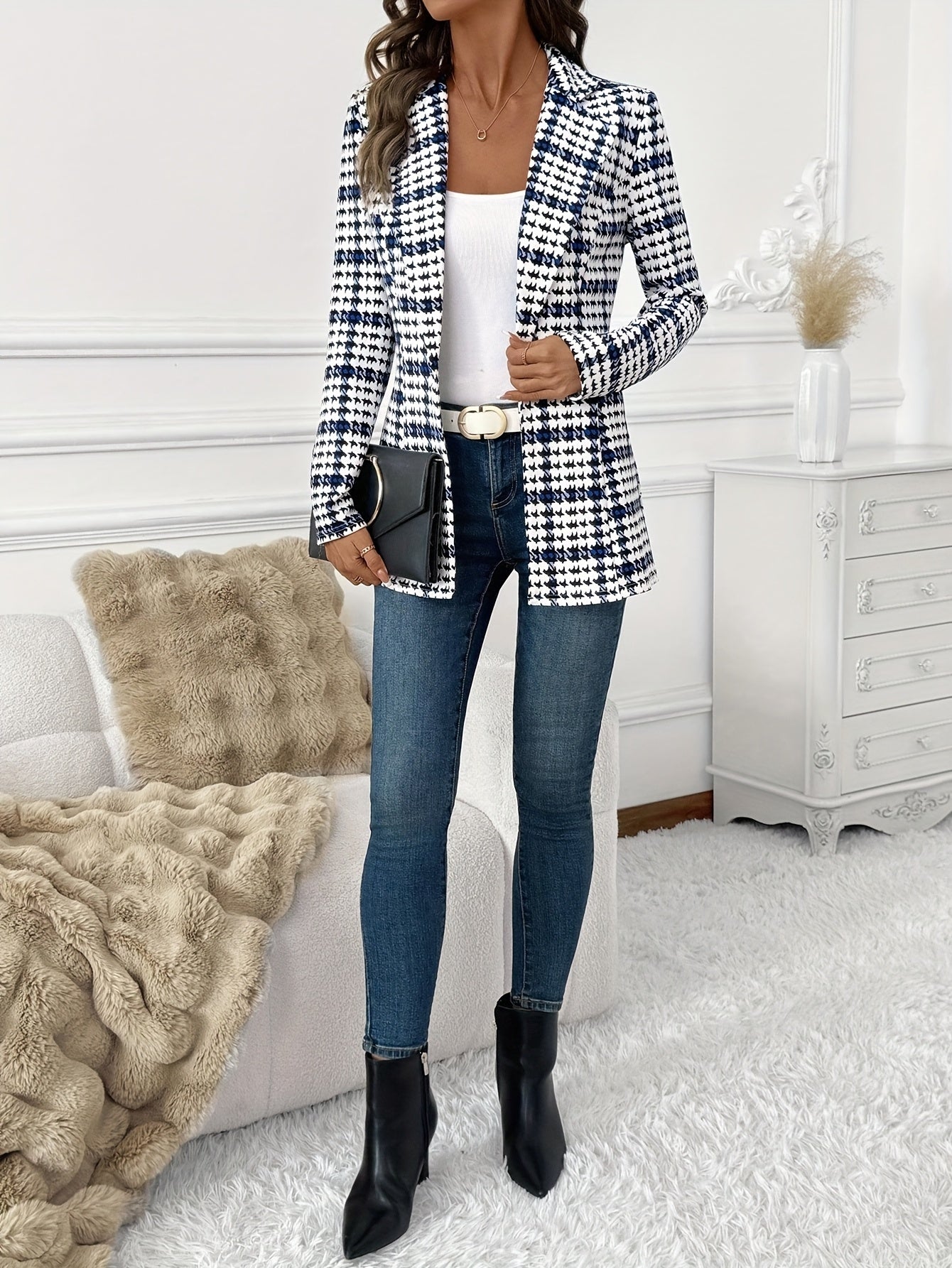 Blazer business elegante da donna con motivo pied-de-poule – Giacca elegante per ufficio e tempo libero