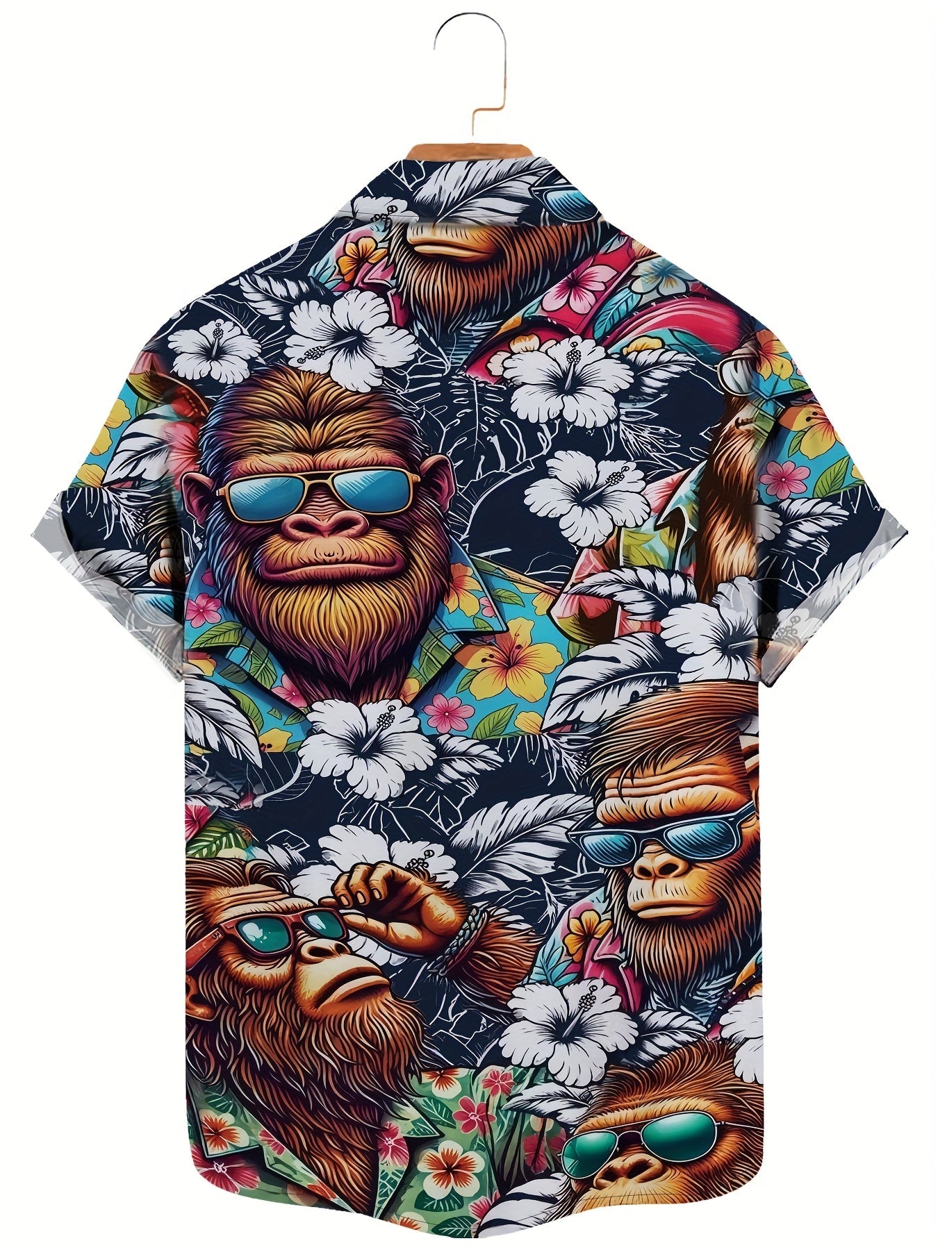 Chemise hawaïenne homme avec motif singe et imprimé floral – Chemise d'été amusante pour loisirs et fête