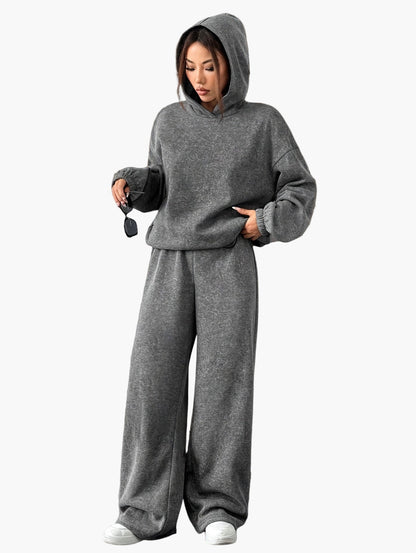 Dam Loungewear Set Hoodie och Vida Byxor – Elegant fritidslook för höst & vinter