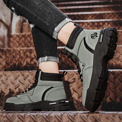 Robuster Herren Schnürstiefel Grau Schwarz mit Profilsohle