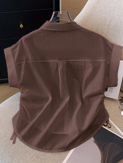 Damen Kurzarm Hemdbluse mit Kordelzug und modernem Schnitt – Business & Freizeit