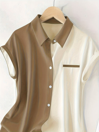Blusa de mujer sin mangas elegante bicolor verano oficina casual