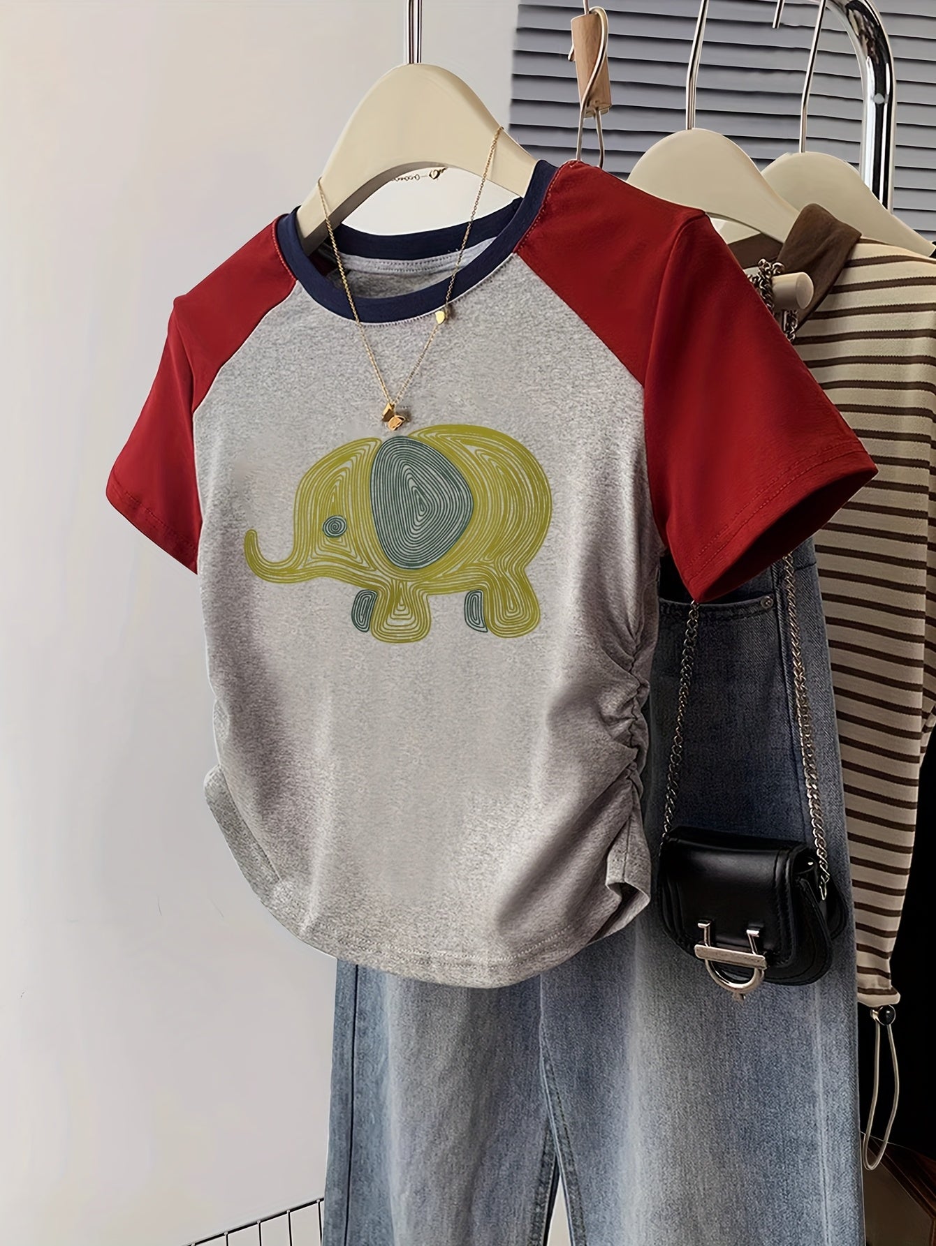 Damen Y2K T-Shirt mit Elefanten-Print – Lässiges Sommer-Shirt im Retro-Stil