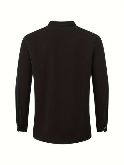 Camicia casual da uomo con collo alla coreana e abbottonatura – Maglia a maniche lunghe elegante per tutti i giorni e il weekend
