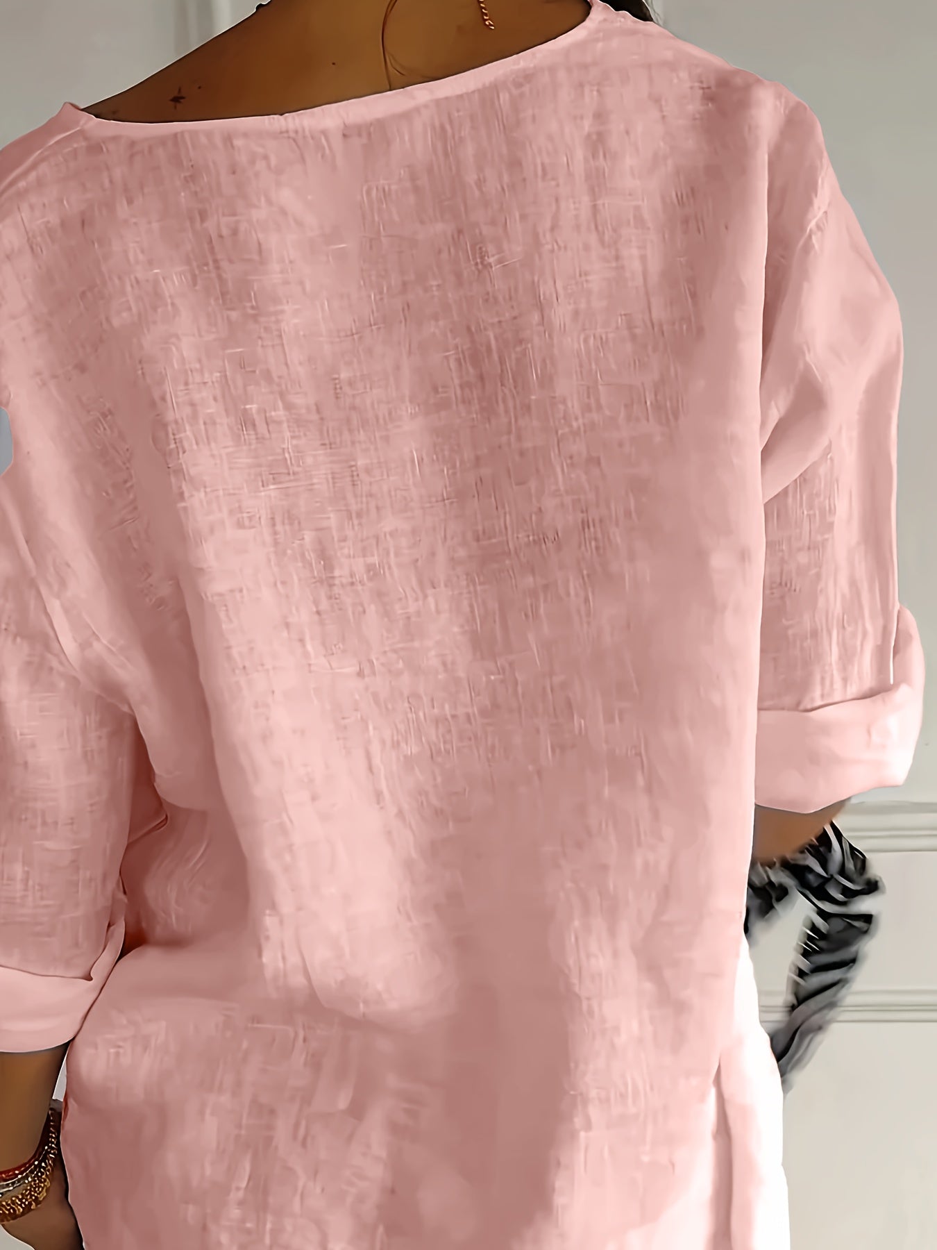 Camicia da donna con abbottonatura e maniche 3/4 – Camicia casual per tempo libero, quotidiano e ufficio